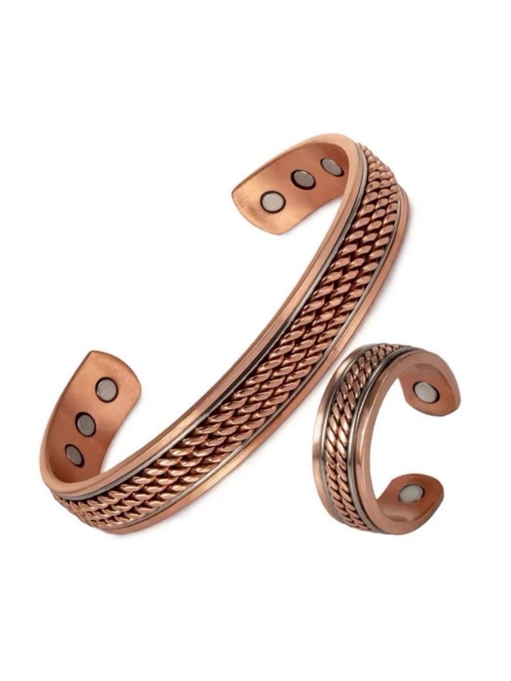 Men’s Pure Copper Magnetic 12mm Bangle Set Therapy Jewelry